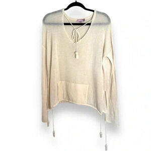 Calypso St. Barth Cream Cashmere V Neck Sweater Size Large Coastal Lightweight